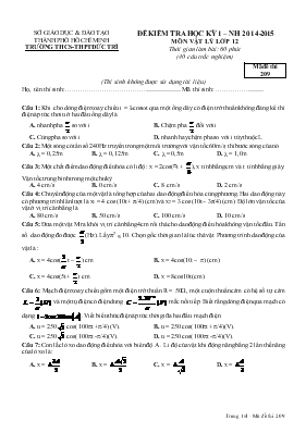 Đề 2 kiểm tra học kỳ 1  Năm học 2014-2015 môn vật lý lớp 12 thời gian làm bài 60 phút